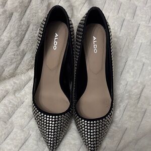 Aldo Black Pointed Studded Flats